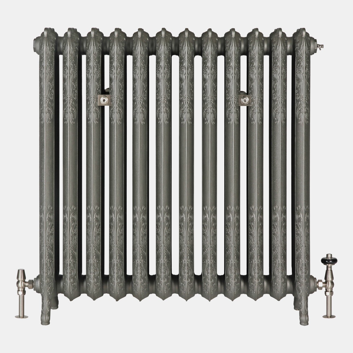 Rococo III column 970mm Castrads cast iron radiator in Soft Pewter finish